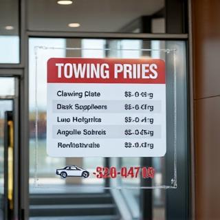 Transparent pricing board for towing services